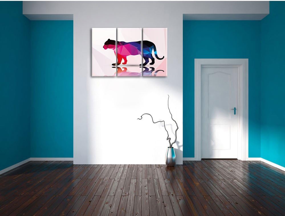 Pixxprint eleganter Vector Puma als Leinwandbild/Grösse: 3 Teilig (120x80 cm) cm/Wandbild/Kunstdruck
