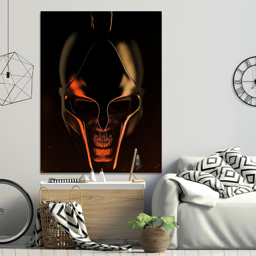 wandmotiv24 Totenkopf Wandbild aus Acrylglas, Grösse 100x75cm, Hochformat, Schädel, Helm, Sparta, Go