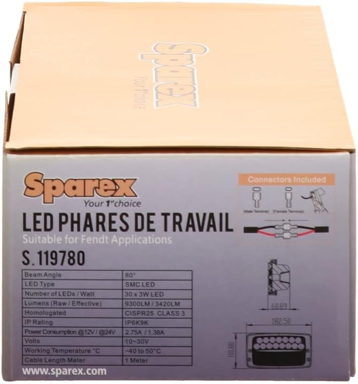 Sparex, 2 x LED-Arbeitsscheinwerfer Fendt/Massey Fergusson/Case, Typ Hella 60 W - 3280 Lumen