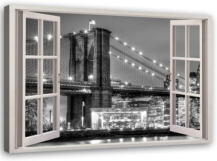 Feeby Wandbild Fenster-Illusion Leinwandbild Architektur schwarz-weiss 90x60 cm Leinwandbild 90x60 c