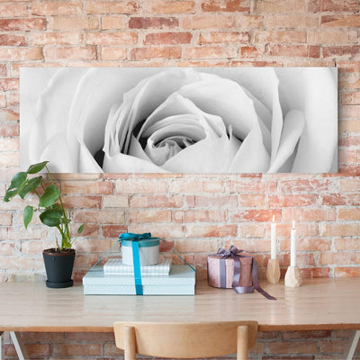 Bilderwelten Leinwandbild Schwarz-Weiss - Close Up Rose - Panoramabild Quer, 30cm x 90cm, 30cm x 90c