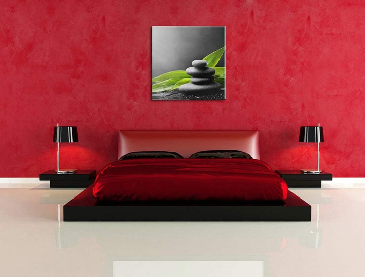 Zen Steinturm schwarz/weiss, Format: 70x70 auf Leinwand, XXL riesige Bilder fertig gerahmt mit Keilr