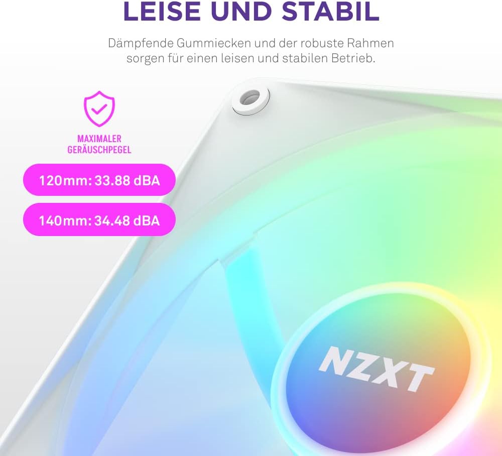 NZXT F140 RGB Core Doppelpackung – 2 × 140 mm nabenmontierte RGB-Lüfter mit RGB-Steuerung – 8 einzel
