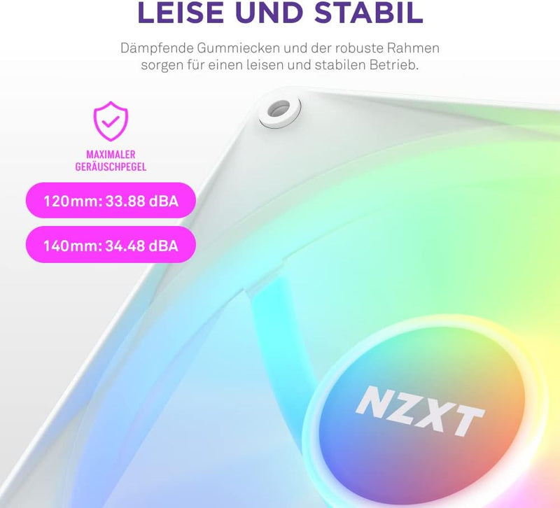 NZXT F140 RGB Core Doppelpackung – 2 × 140 mm nabenmontierte RGB-Lüfter mit RGB-Steuerung – 8 einzel