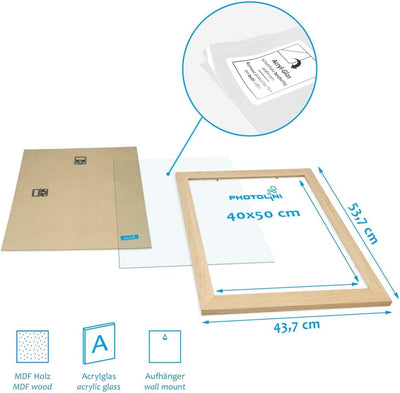 PHOTOLINI Bilderrahmen 40x50 cm MDF-Holz Natur, breite Rahmen, 3er Set, modern, bruchsicheres Acrylg