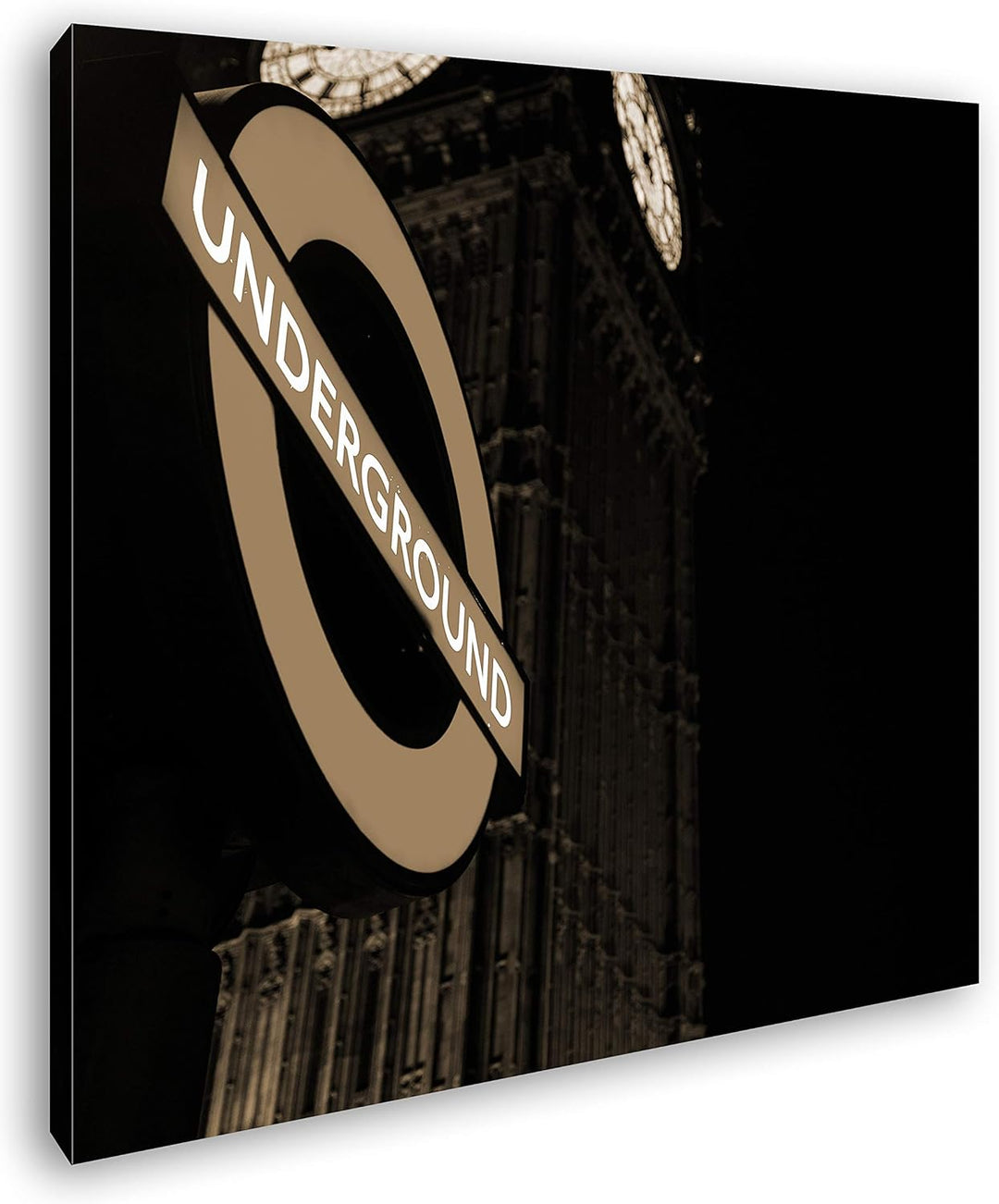 deyoli Underground Schild in London Format: 70x70 Effekt: Sepia als Leinwandbild, Motiv fertig gerah