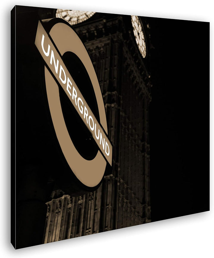 deyoli Underground Schild in London Format: 70x70 Effekt: Sepia als Leinwandbild, Motiv fertig gerah