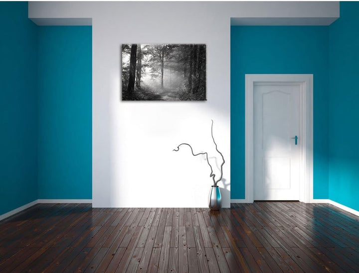 Waldweg Kohle Effekt, Format: 100x70 auf Leinwand, XXL riesige Bilder fertig gerahmt mit Keilrahmen,