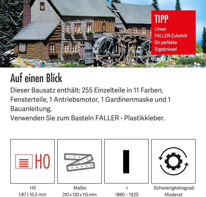 FALLER Hexenlochmühle Modellbausatz mit 255 Einzelteilen 310 x 130 x 115 mm I Modelleisenbahn Zubehö