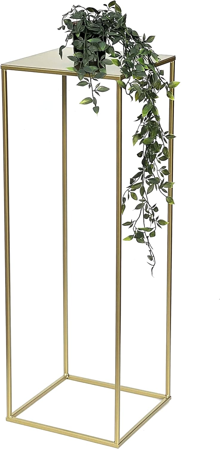 DanDiBo Blumenhocker Metall Gold Eckig 82-42 cm Blumenständer Beistelltisch 96406 Blumensäule Modern