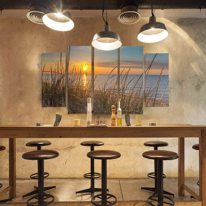 Feeby Frames, Leinwandbild Bilder Wand Bild - 5 Teile - Wandbilder Kunstdruck (Sonnenuntergang, GELB