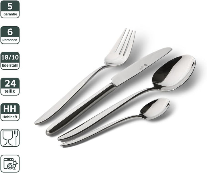 PW Paul Wirths ROMA 2600 Besteck Set für 6 Personen, Essbesteck 24-teilig, 18/10 Edelstahl poliert &