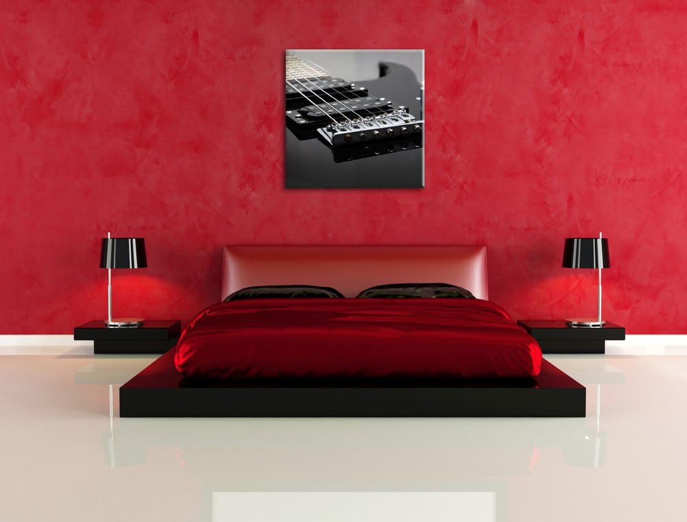 Pixxprint Black E-Guitar, Format: 70x70 auf Leinwand, XXL riesige Bilder fertig gerahmt mit Keilrahm