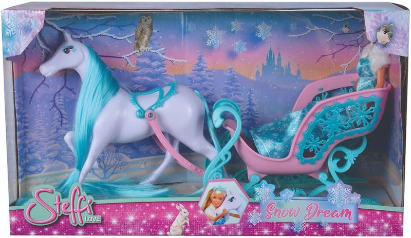 Simba 105733522 - Steffi Love Snow Dream, Märchenhafter Schlitten mit Pferd und Steffi als Eisprinze