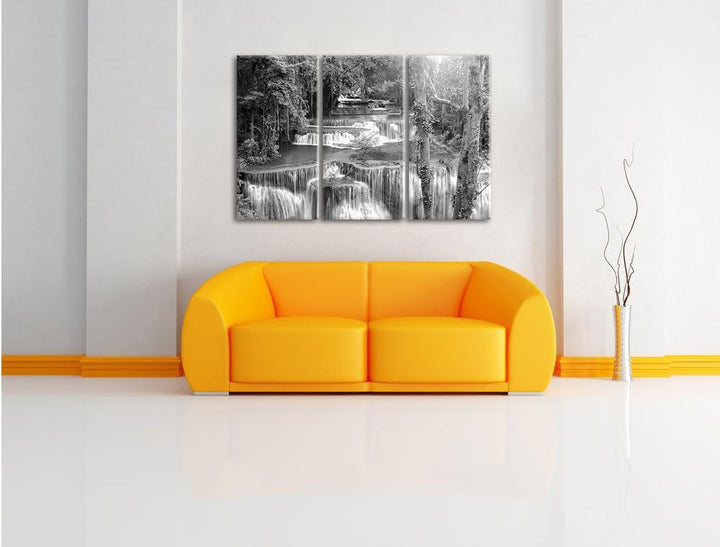 Pixxprint Wasserfall im Regenwald als Leinwandbild/Grösse: 3 Teilig (120x80 cm) cm/Wandbild/Kunstdru