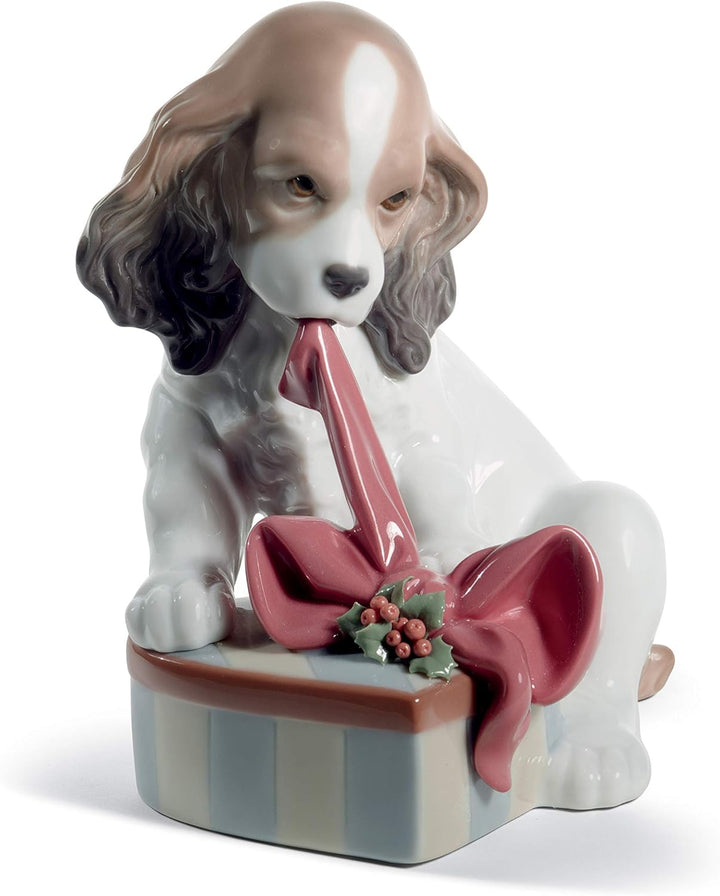 LLADRÓ Weihnachts-Figur Ich Kann Nicht Warten!. Hund (Krippenfigur). Porzellan.