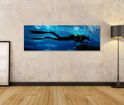 Bild auf Leinwand Tauchen Ozean Unterwasser Wandbild Poster Kunstdruck Bilder Format: 120x40cm - Pan