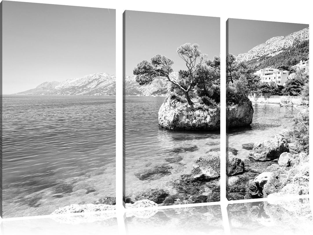 Pixxprint Dalmatia Strand in Kroatien / 3-Teilig/Gesamtmass 120cm Leinwandbild bespannt auf Holzrahm