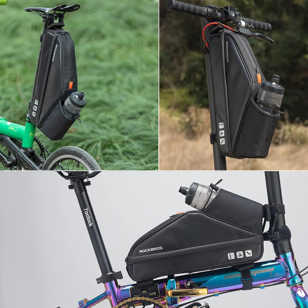 ROCKBROS Fahrradtasche Wasserdicht Rahmentasche Dreieckstasche mit Wasserflaschentasche für Faltrad
