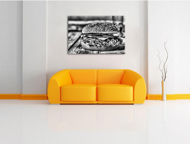 Pixxprint Burger Hamburger Fast als Leinwandbild/Grösse: 100x70 cm/Wandbild/Kunstdruck/fertig bespan