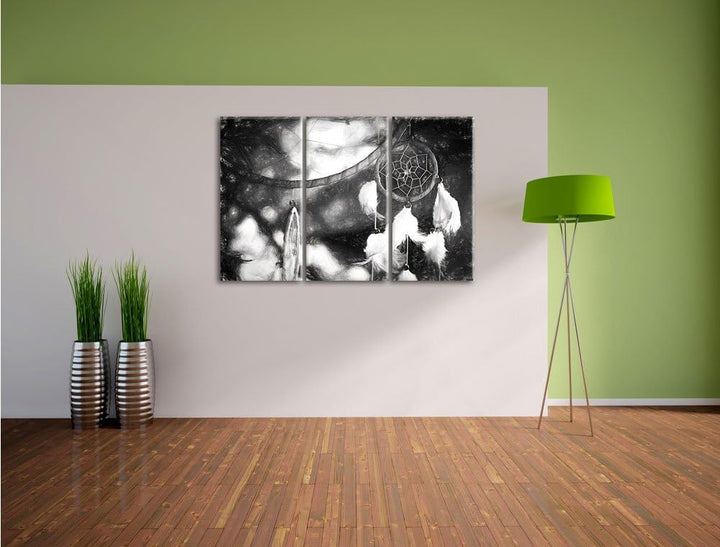 Pixxprint Traumfänger / 3-Teilig/Gesamtmass 120cm Leinwandbild bespannt auf Holzrahmen/Wandbild Kuns