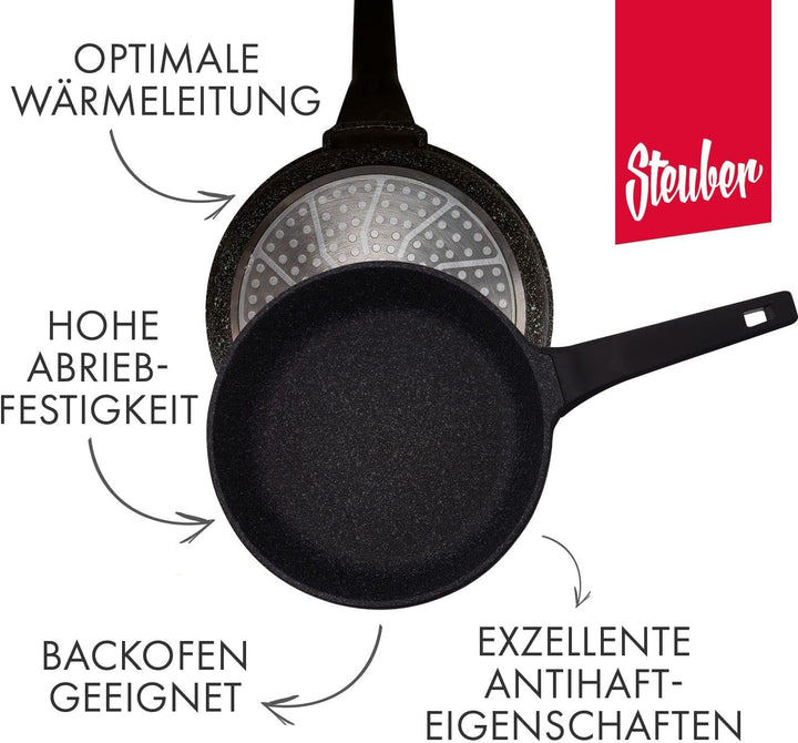 Steuber Bratpfanne Granada Ø 20 cm, Stein-Optik, GREBLON®-Antihaftbeschichtung, Induktion, handliche