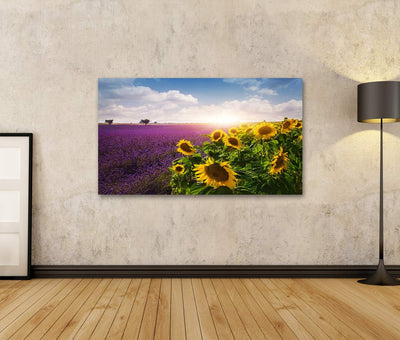 Bild Bilder auf Leinwand Lavendel und Sonnenblumen Felder, Provence Wandbild, Poster, Leinwandbild N