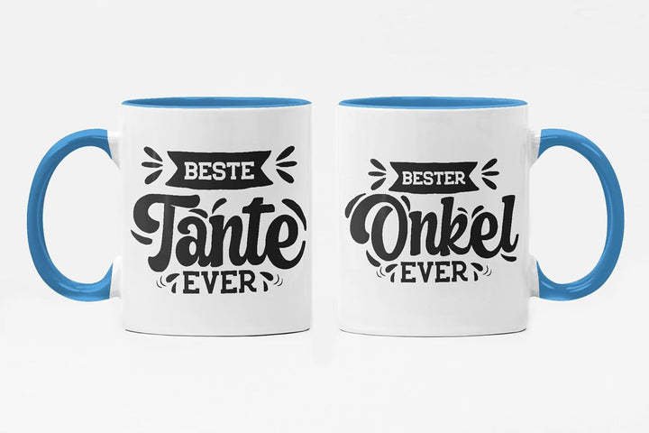 Trendation - Tante und Onkel Geschenk Tasse Set Kaffeetassen Geschenke Weihnachten (Blau), Blau