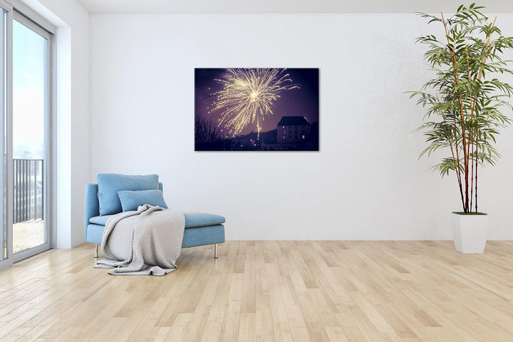 deyoli grosses Feuerwerk am Himmel Format: 80x60 als Leinwand, Motiv fertig gerahmt auf Echtholzrahm