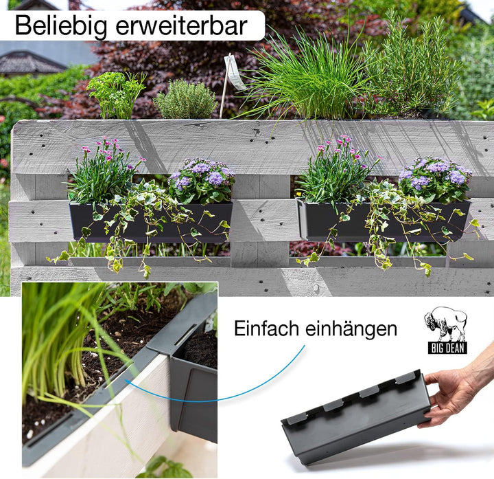 BigDean 24er Set Paletten Blumenkästen - Einsatz - mit Hängesystem zum Einhängen - 37cm anthrazit -