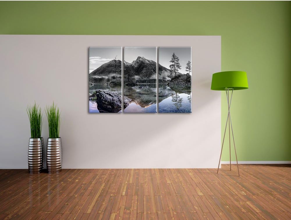 Pixxprint Sonnenaufgang am Hintersee als Leinwandbild | Grösse: 3 Teilig (120x80) | Wandbild| Kunstd