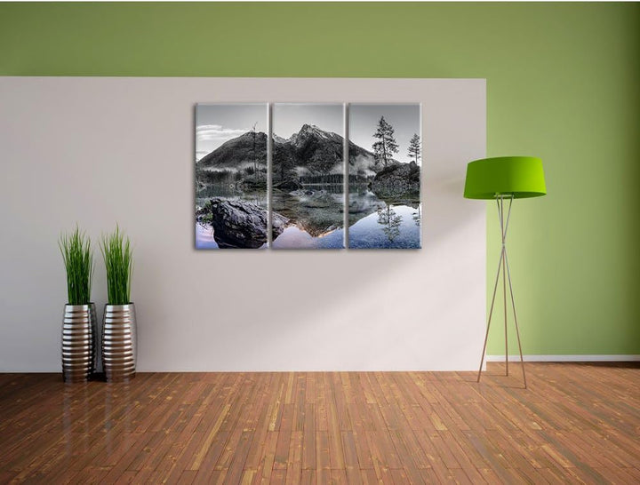 Pixxprint Sonnenaufgang am Hintersee als Leinwandbild | Grösse: 3 Teilig (120x80) | Wandbild| Kunstd