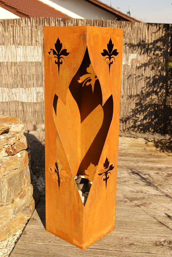 Feuersäule Lilie Edelrost Rost Metall Gartendeko Garten Stele Fackel Feuer Säule