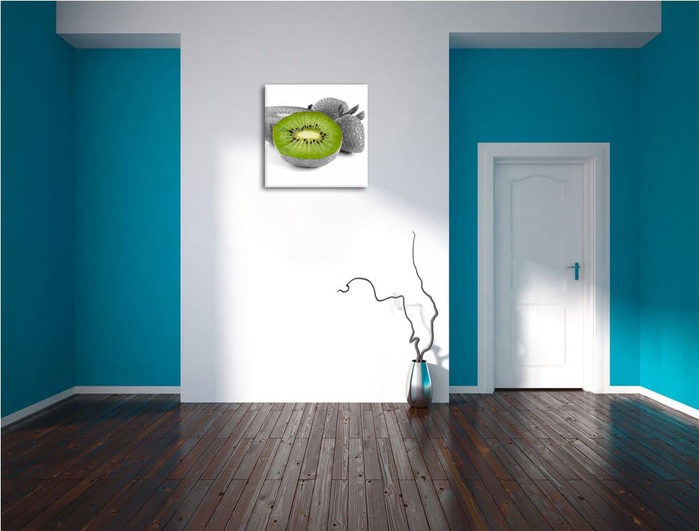 Pixxprint fruchtige Erdbeeren mit Kiwi als Leinwandbild Quadratisch| Grösse: 70x70 | Wandbild| Kunst