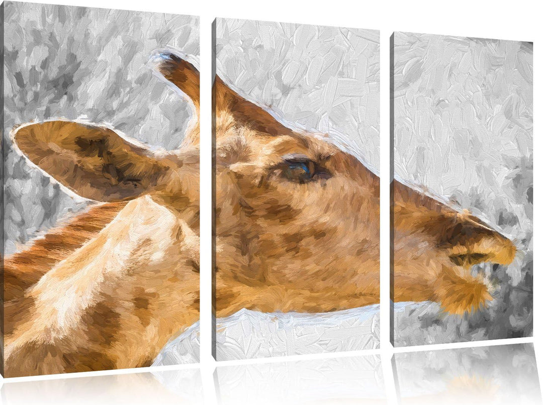 anmutige Giraffe isst schwarz/weiss Deluxe 3-Teiler Leinwandbild 120x80 Bild auf Leinwand, XXL riesi