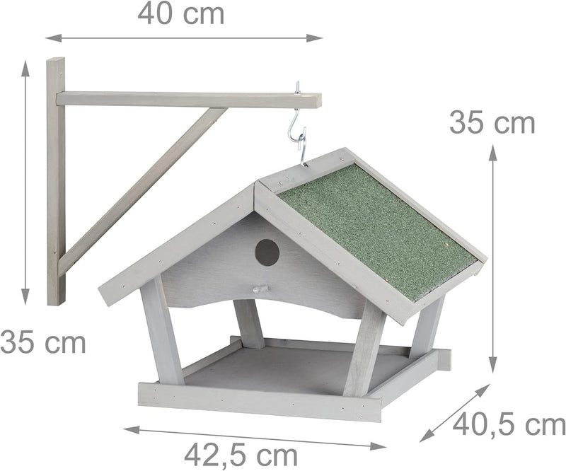 Relaxdays Vogelfutterhaus Holz, Futterhaus zum Aufhängen, HBT: 35x42,5x40,5 cm, Garten, Futterstelle