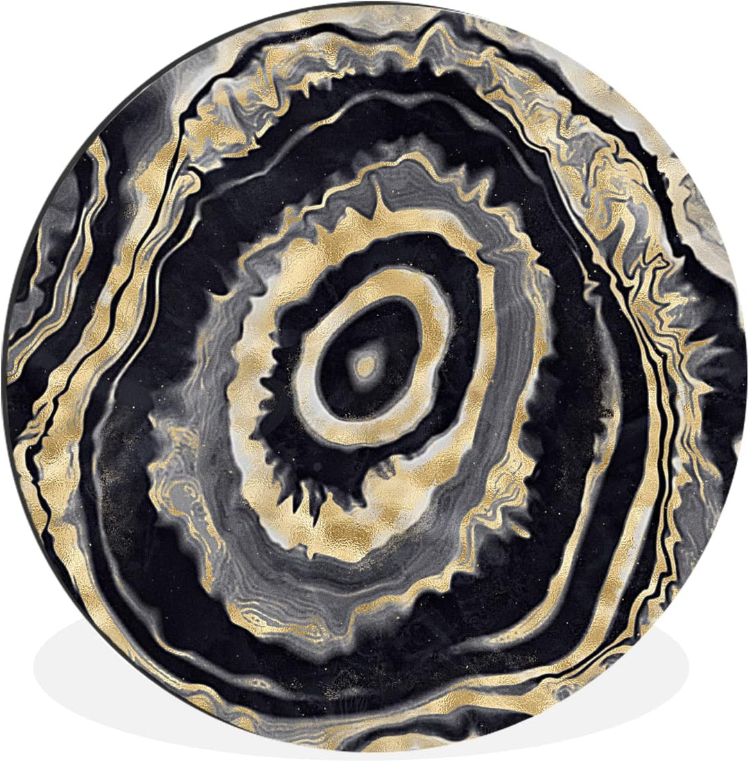 Wandbild Rund Wanddeko Deko Wohnzimmer Bilder 90x90 cm Achat - Gold - Geodestin - Marmor, 90x90 cm