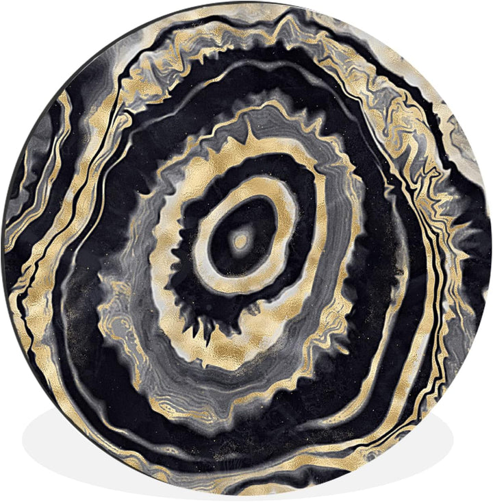 Wandbild Rund Wanddeko Deko Wohnzimmer Bilder 90x90 cm Achat - Gold - Geodestin - Marmor, 90x90 cm