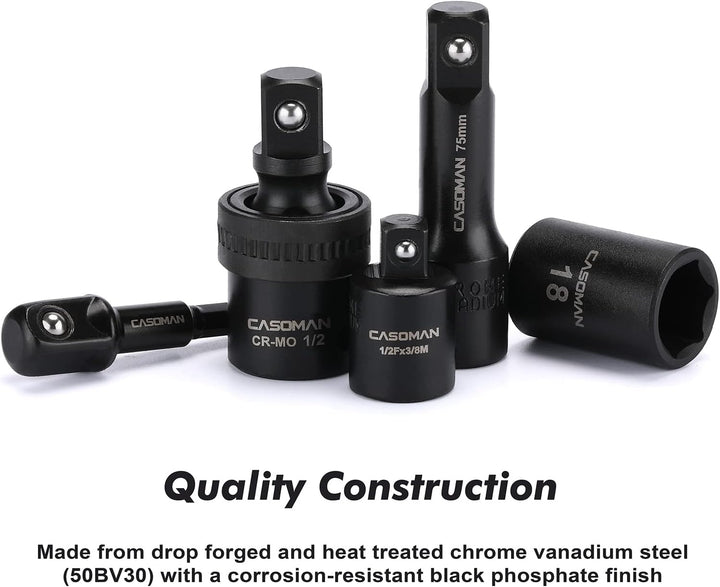 CASOMAN 49PCS 1/2-Inch Drive Impact Socket Set, Deep&Shallow,CR-V, 6 Point, Metric Socket Set, 8mm-3