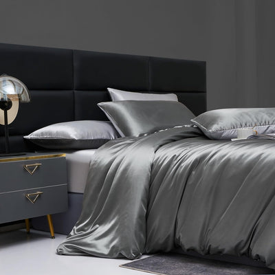 Luofanfei Bettwäsche Satin 200x220 Grau Hellgrau Glanzsatin Seiden Glatt Wende Bettwäsche Doppelbett