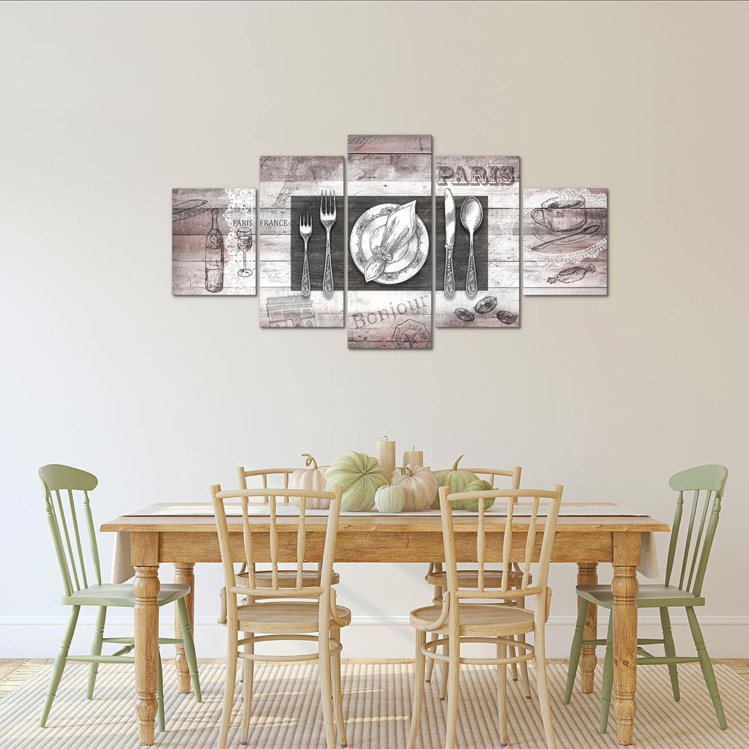 Runa Art Bild Esszimmer Küchenbilder Küche Abstrakt 5 Teilig Kaffee Grau Rosa Wandbilder auf Vlies L