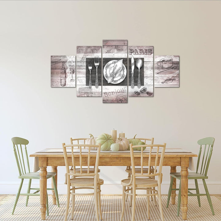Runa Art Bild Esszimmer Küchenbilder Küche Abstrakt 5 Teilig Kaffee Grau Rosa Wandbilder auf Vlies L