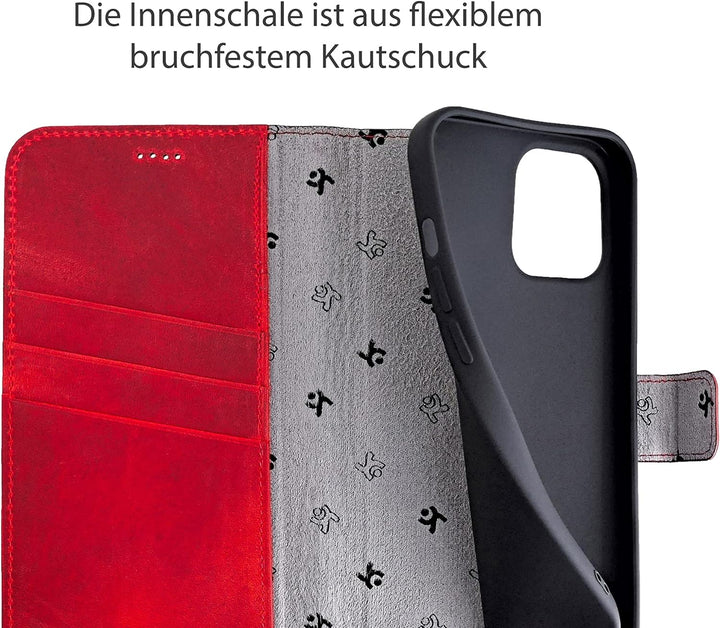 Suncase Book-Style Hülle kompatibel mit iPhone 12 Mini (5.4") Leder Tasche (Slim-Fit) Lederhülle Han