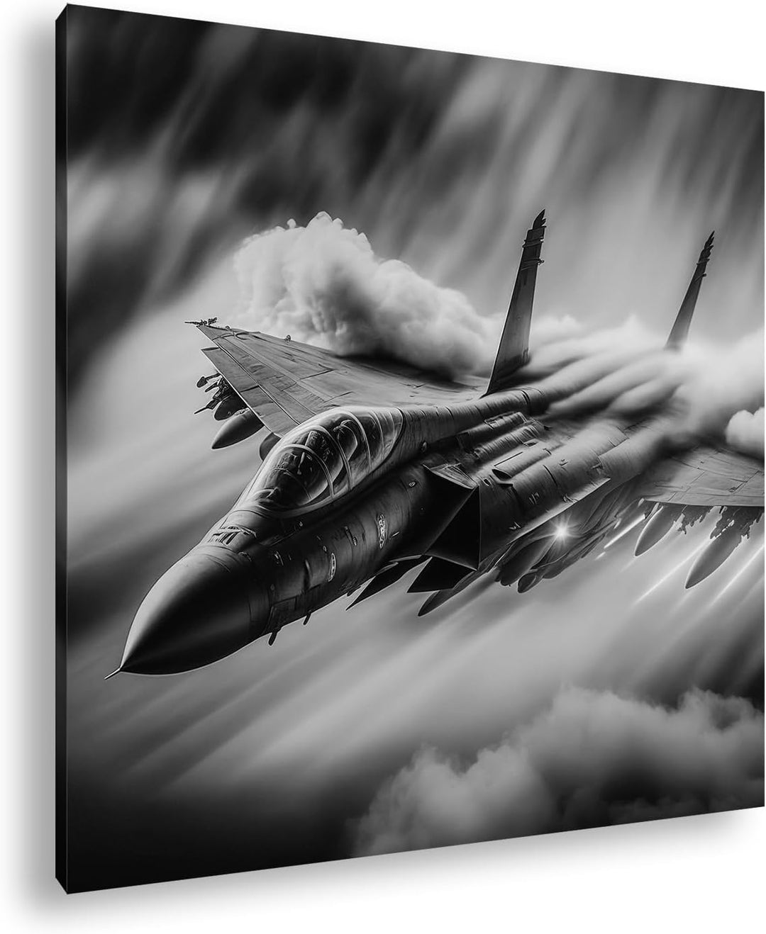 deyoli Düsenjet im Feuernebel Format: 70x70 cm Effekt: Schwarz/Weiss als Leinwandbild, Motiv fertig