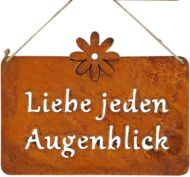 3er Set Wandbilder Sprüche 25x19cm Schilder Garten-Deko Türschild Edelrost Braun Rostdeko Lebe Liebe