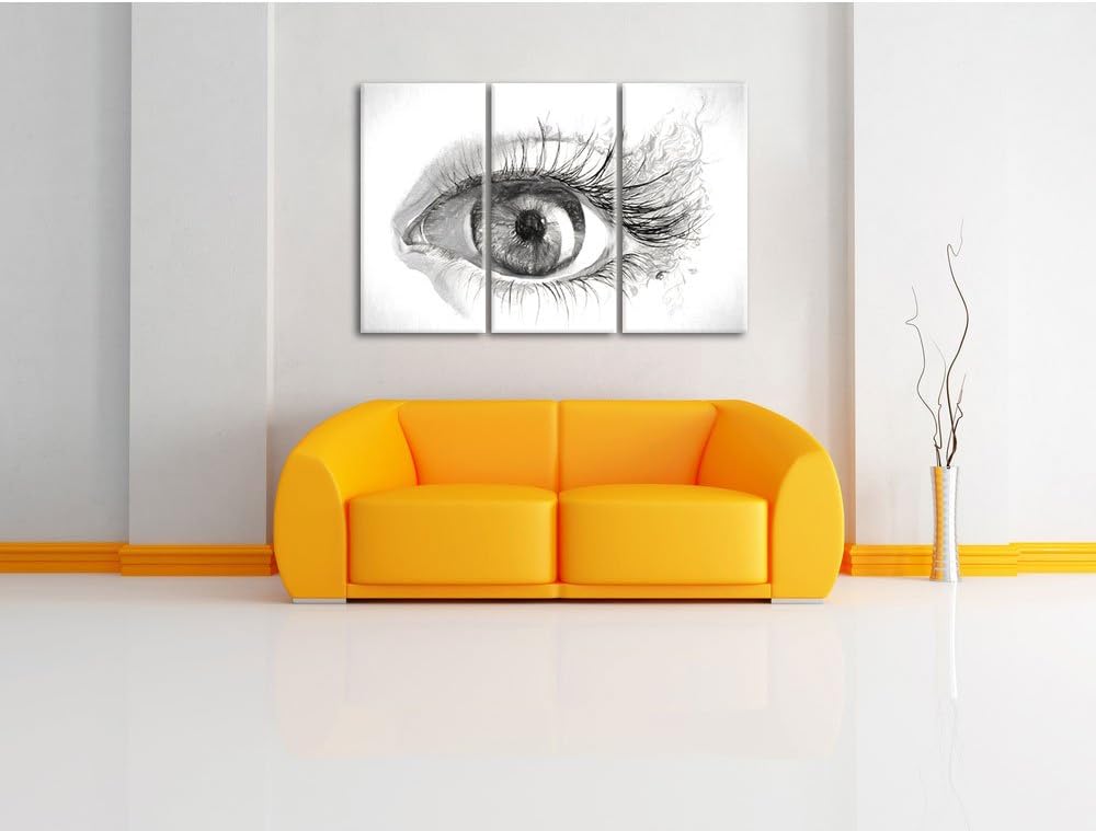 Pixxprint Grünes Auge Kohle Effekt 3-Teiler Leinwandbild 120x80 Bild auf Leinwand