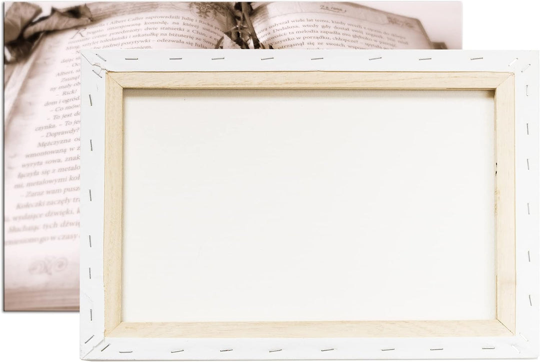 deyoli altes Buch mit roter Rose im Format: 80x60 als Leinwandbild, Motiv fertig gerahmt auf Echthol