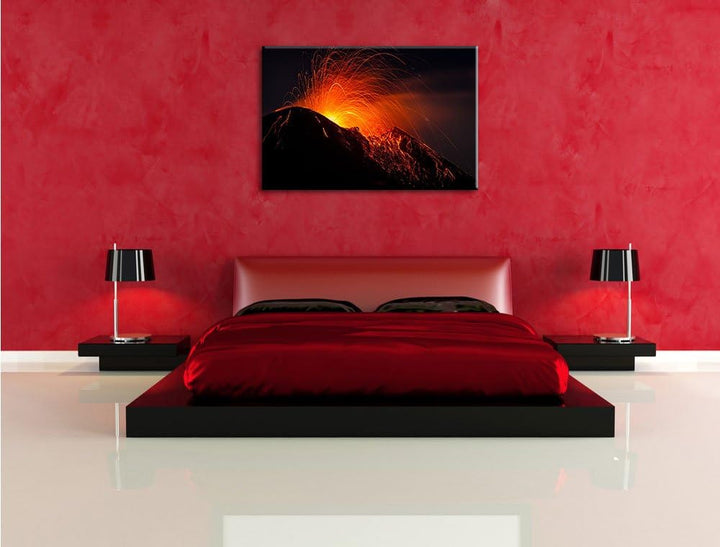 Dark Bedrohlicher Vulkanausbruch Format: 120x80 auf Leinwand, XXL riesige Bilder fertig gerahmt mit