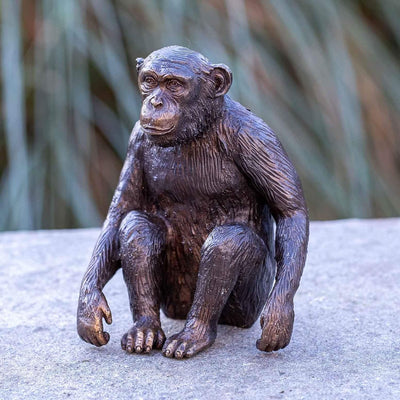 IDYL Bronze-Skulptur Schimpanse | 15x9x12 cm | Tierfigur aus Bronze handgefertigt | Wetterfest