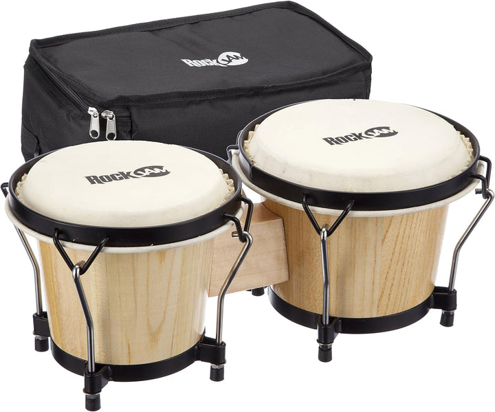 RockJam RJ-100300 7" and 8" Bongo Set with Padded Bag and Tuning Wrench Natural Natural Single, Natu